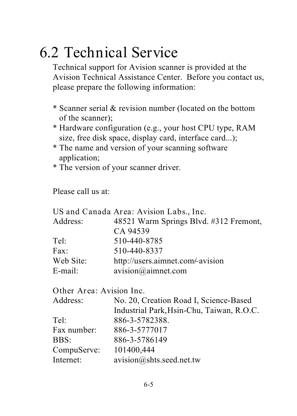 2 technical service | Avision AV360C User Manual | Page 28 / 31