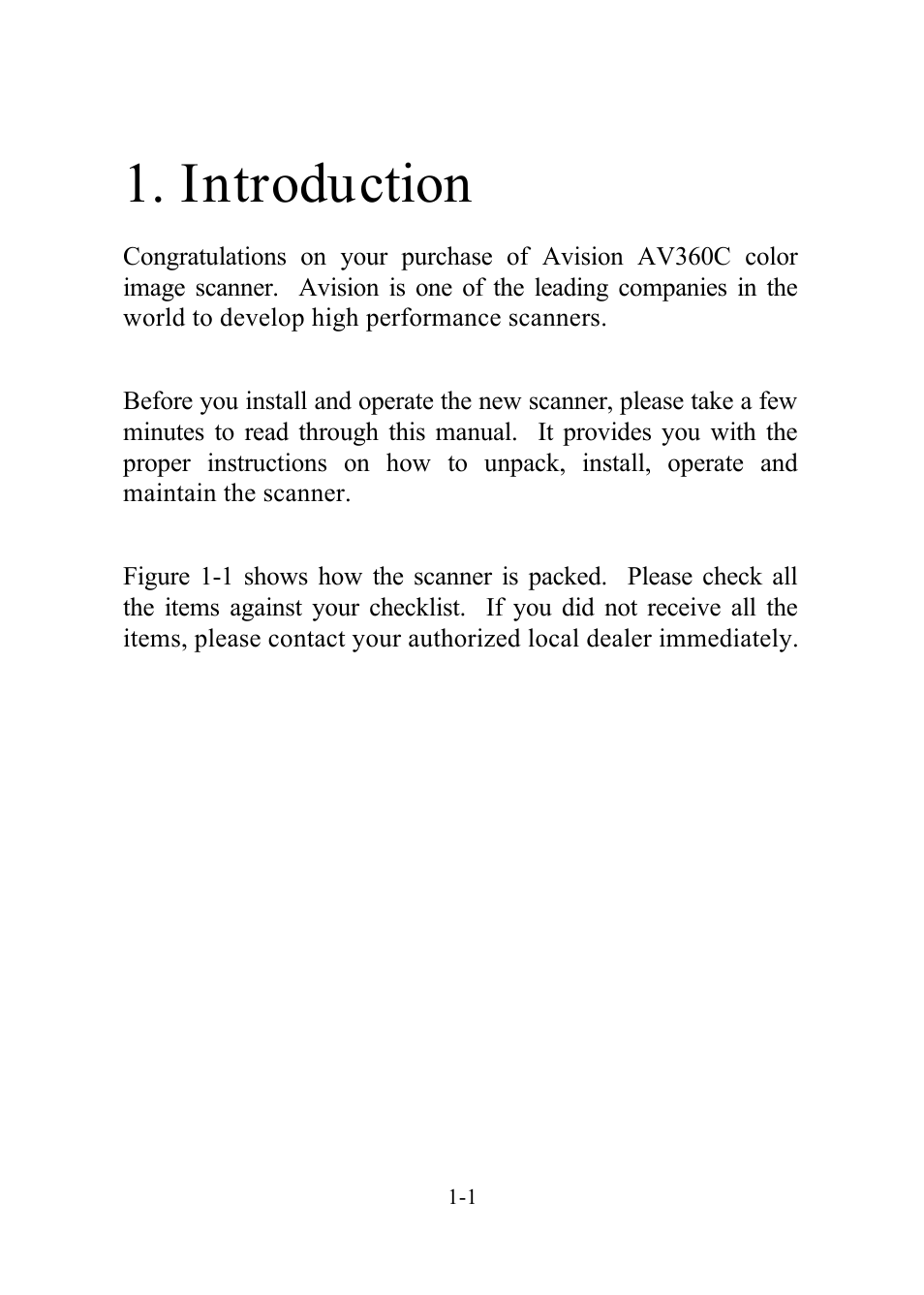 Introduction | Avision AV360C User Manual | Page 6 / 31