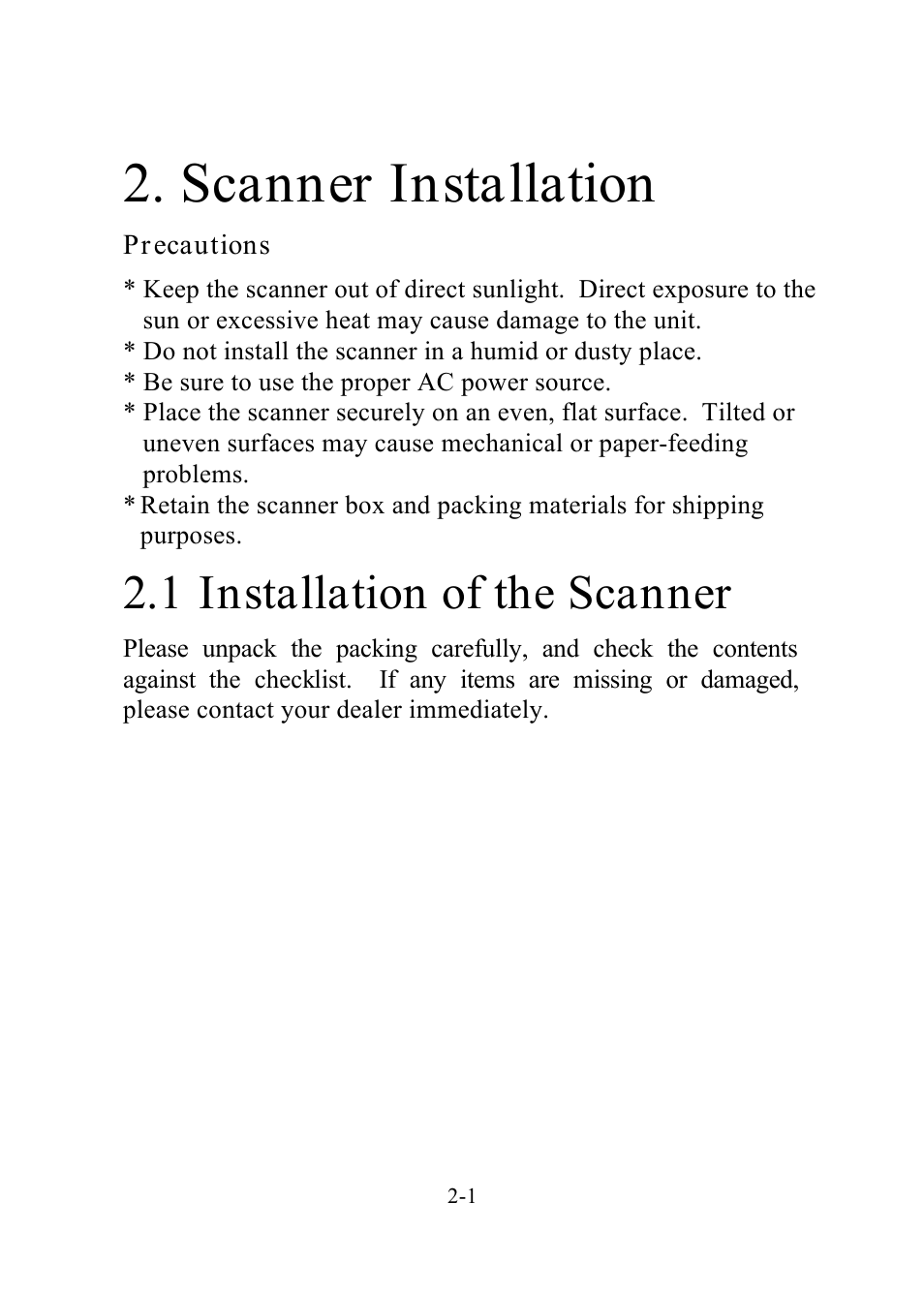 Scanner installation, 1 installation of the scanner | Avision AV360C User Manual | Page 8 / 31