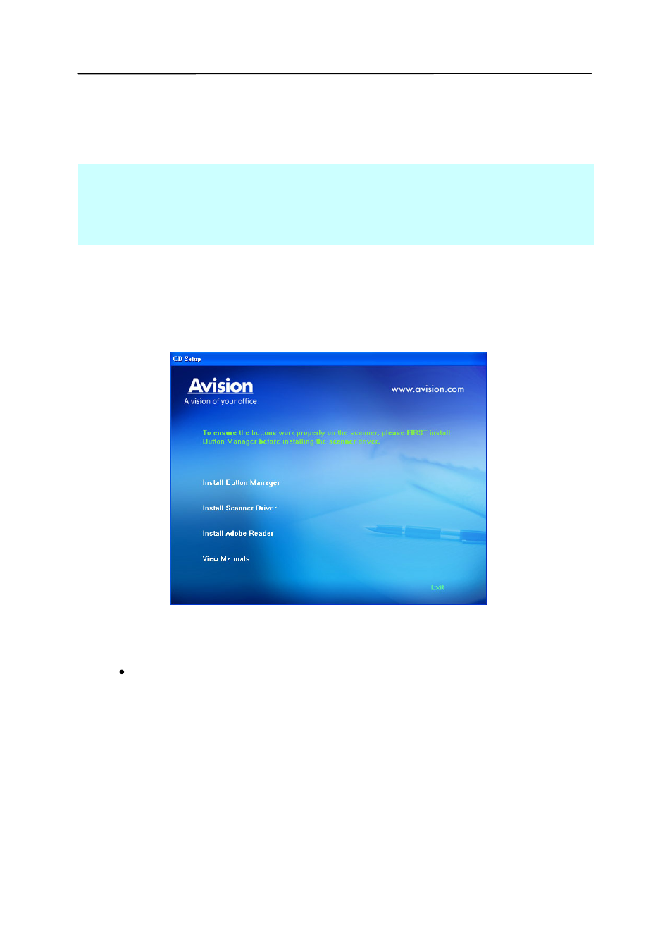 2 installing the scanner driver | Avision FB5000 (BT-1007B) User Manual | Page 13 / 99