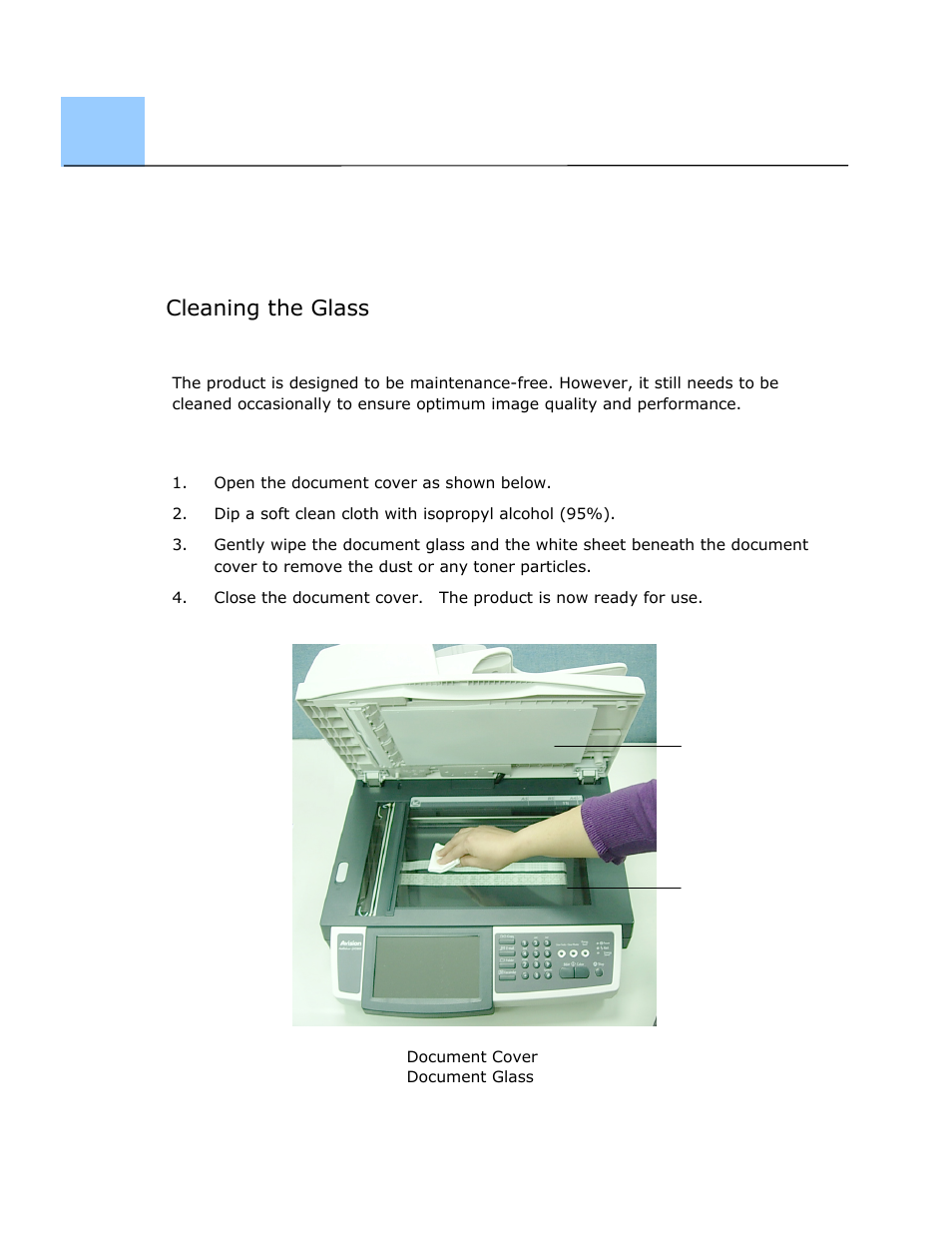 6 maintaining your machine, Cleaning the glass, Maintaining your machine | Avision @V2800 User Manual | Page 133 / 170