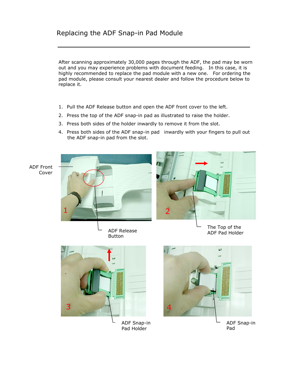 Replacing the adf snap-in pad module | Avision @V2800 User Manual | Page 136 / 170