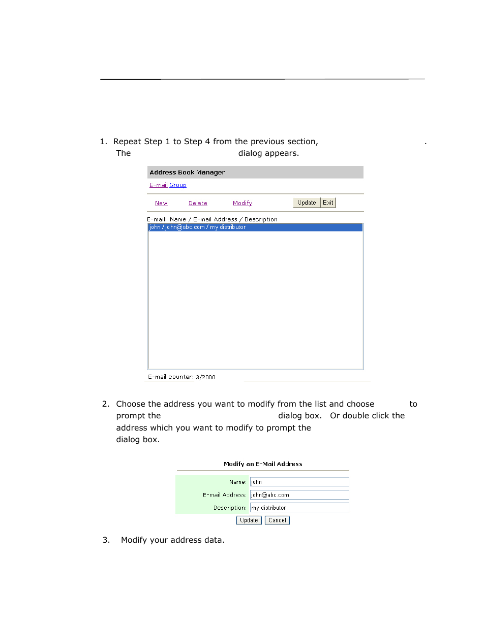 Modifying an e-mail address | Avision @V2800 User Manual | Page 147 / 170