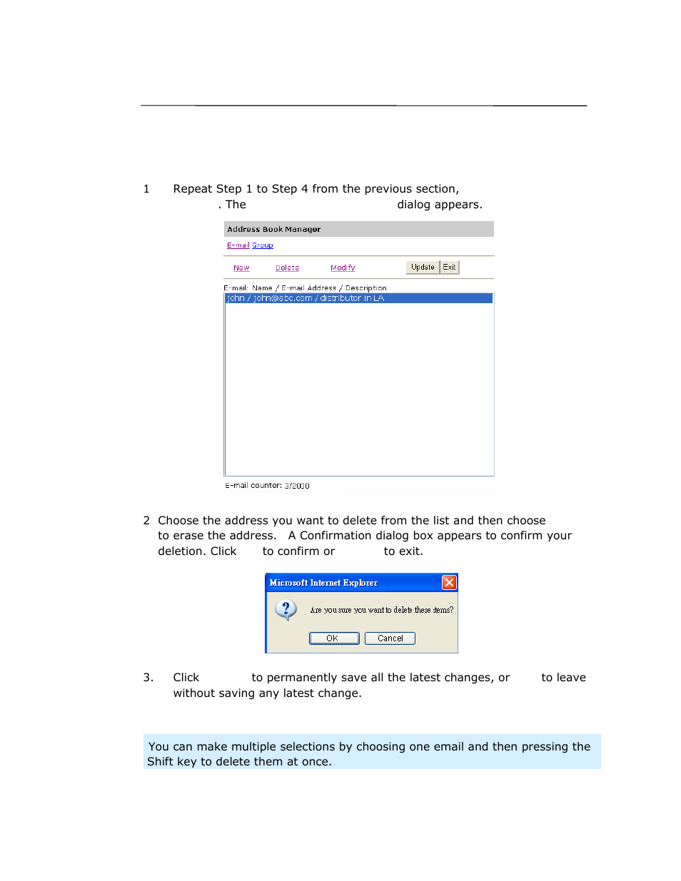 Deleting an e-mail address | Avision @V2800 User Manual | Page 149 / 170