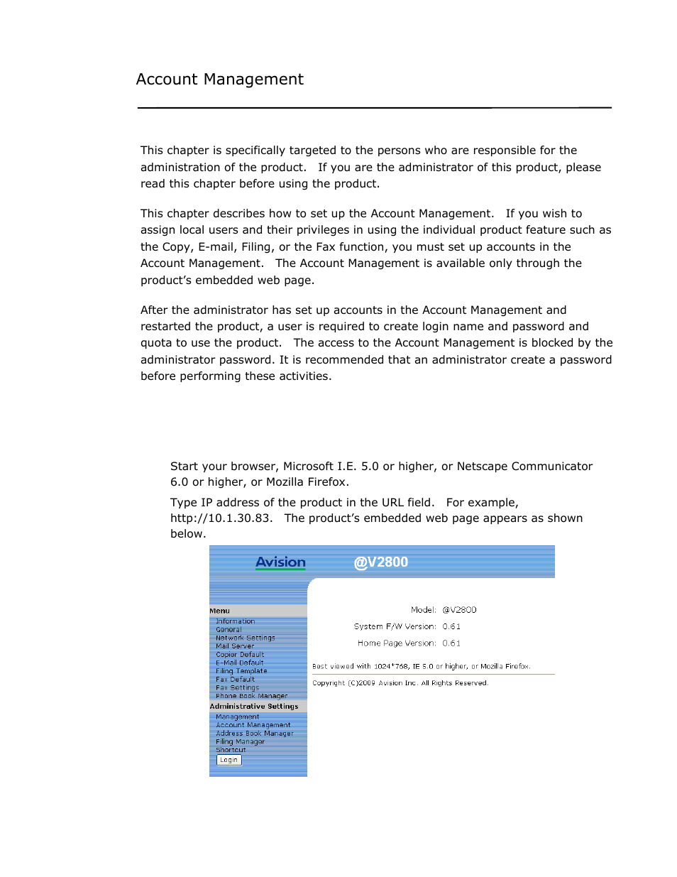 Account management | Avision @V2800 User Manual | Page 160 / 170
