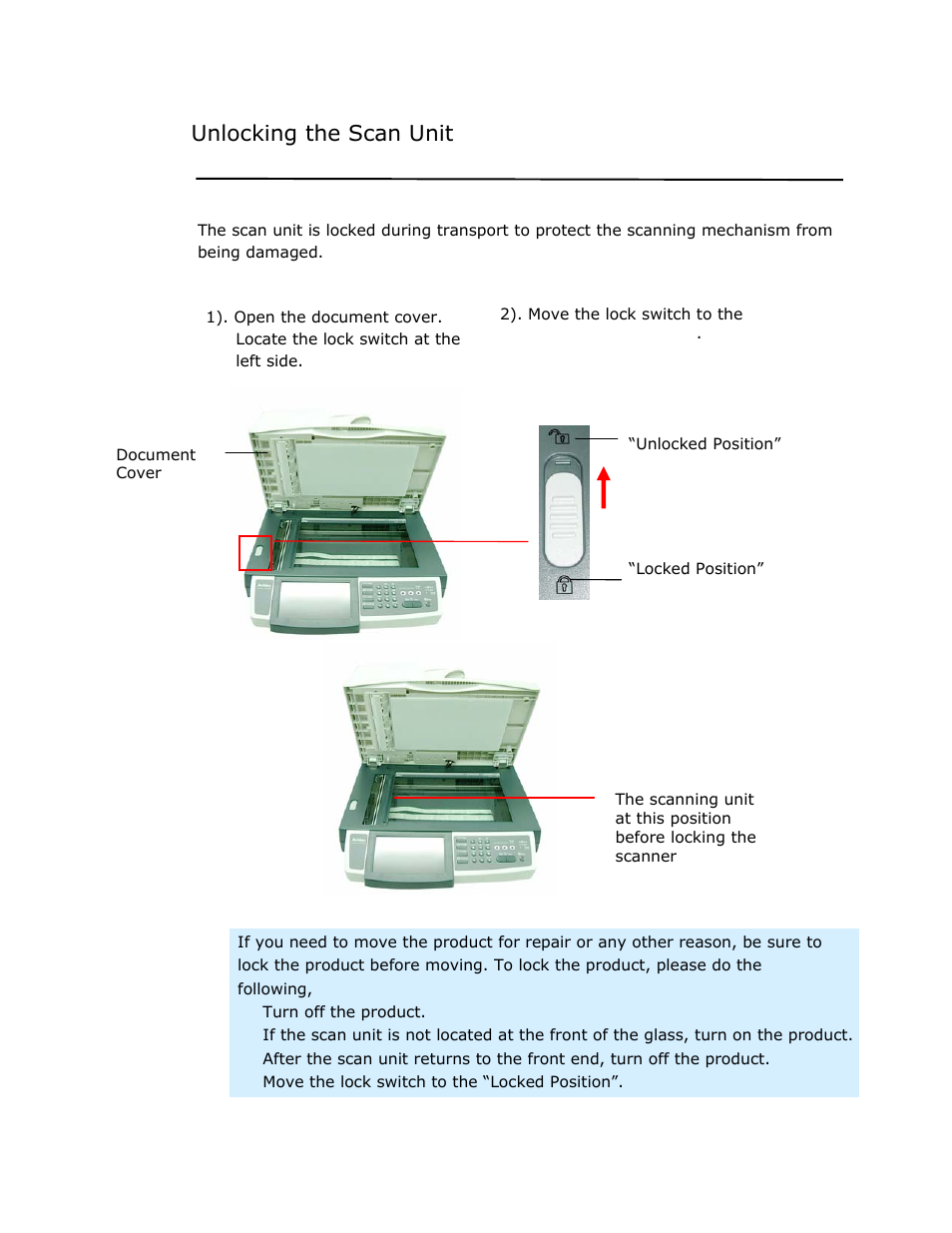 Unlocking the scan unit | Avision @V2800 User Manual | Page 20 / 170