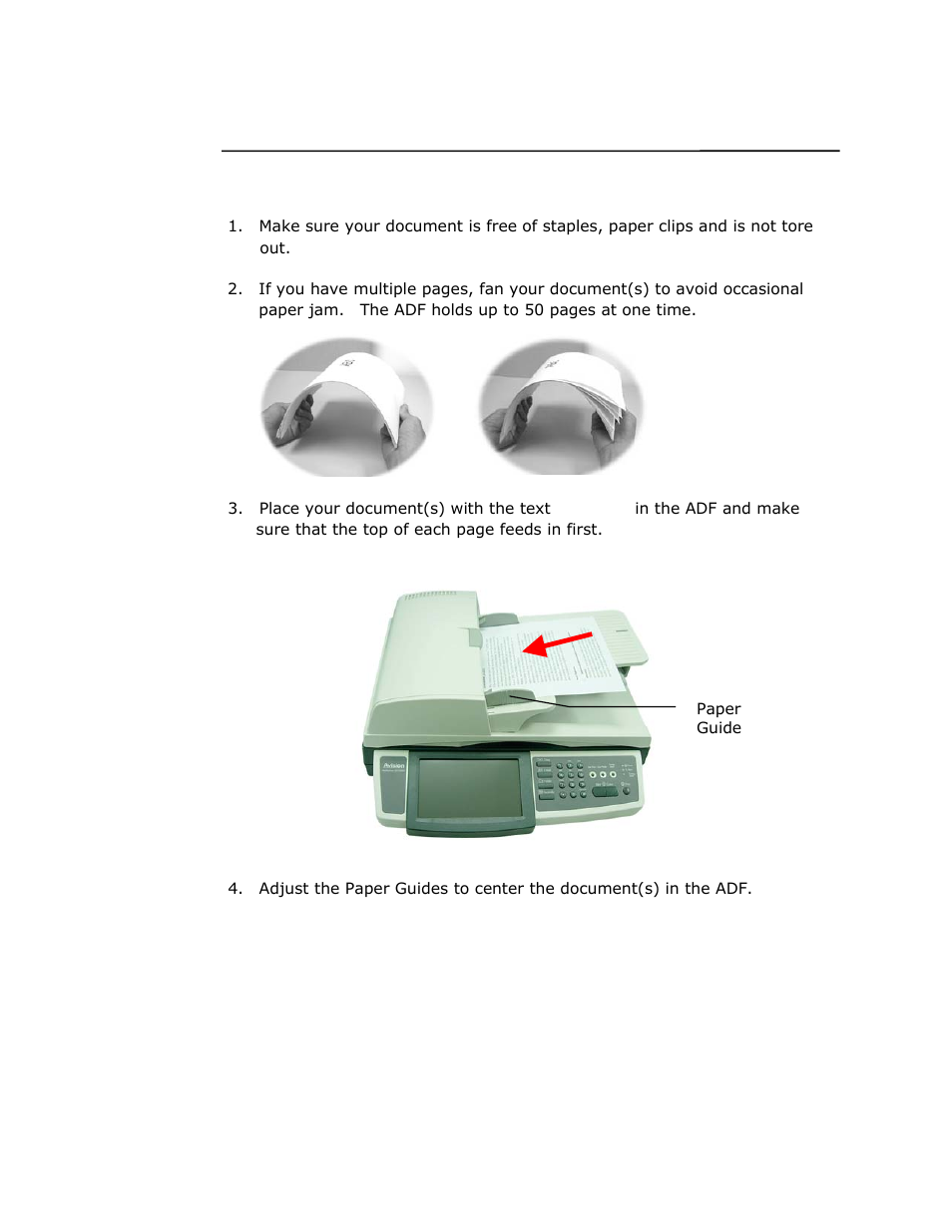 Placing document(s) in the adf | Avision @V2800 User Manual | Page 71 / 170