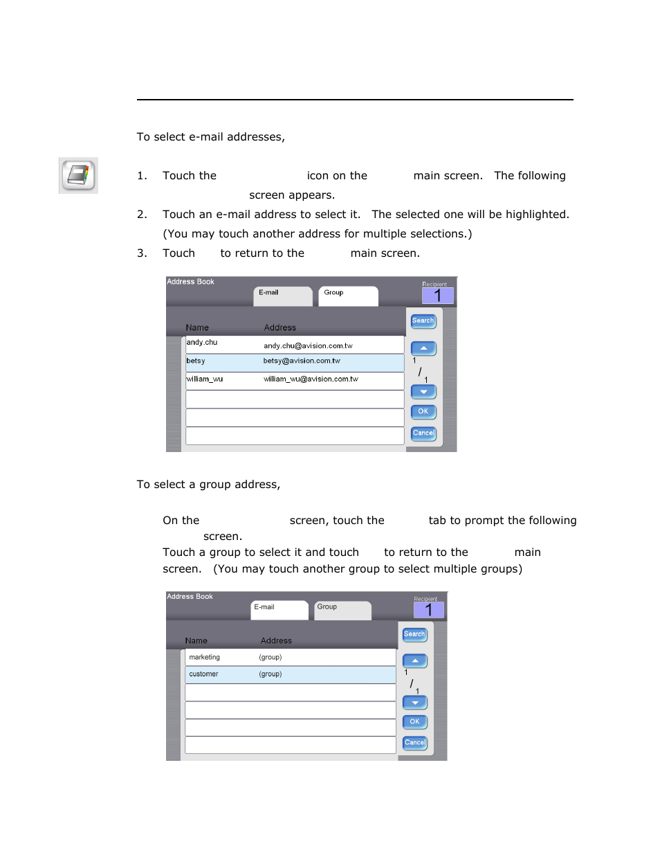 Using the address book | Avision @V2800 User Manual | Page 88 / 170