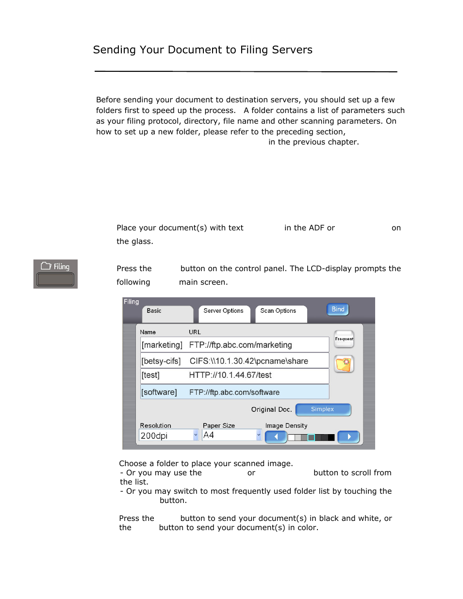 Sending your document to filing servers, Basic operation | Avision @V2800 User Manual | Page 90 / 170
