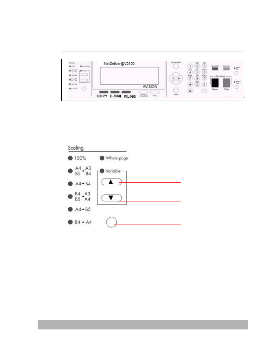 Part a, Control panel, Scaling area | Avision @V2100 User Manual | Page 14 / 87