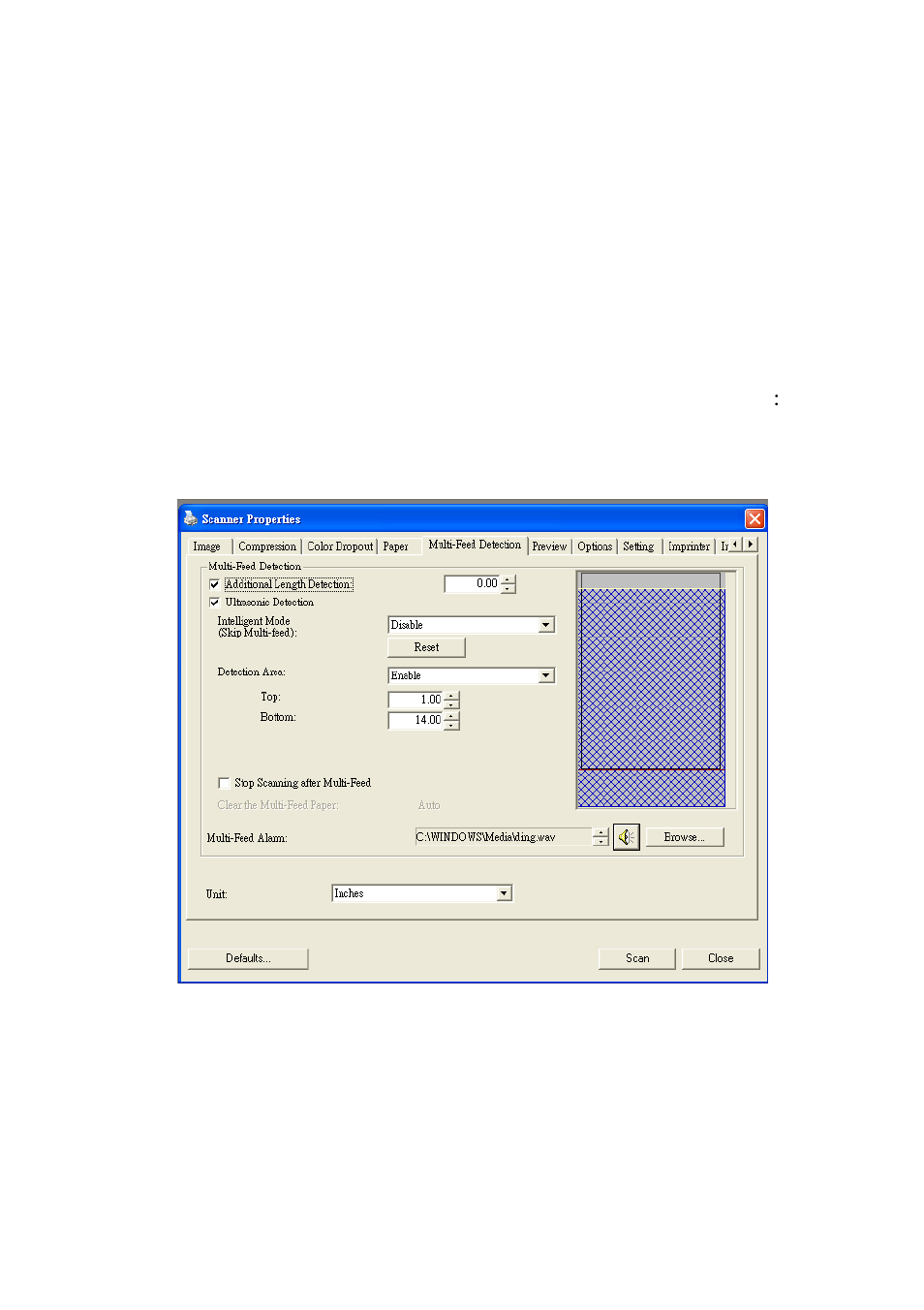 6 the multi-feed detection tab, The multi-feed detection tab -35 | Avision IS25 manual User Manual | Page 79 / 128