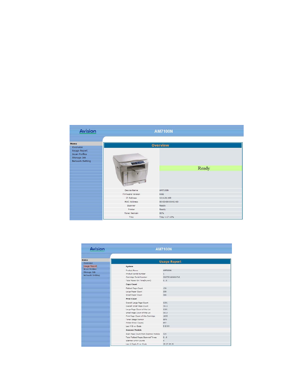Viewing the embedded web page | Avision AM7100N (MT-0904B) User Manual | Page 142 / 153