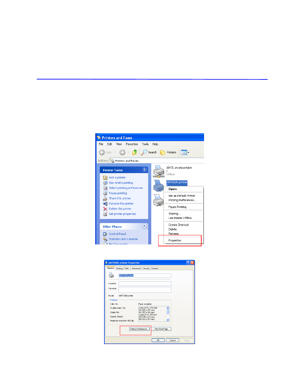 Accessing the printer driver properties, How to access the printer driver properties | Avision AM7100N (MT-0904B) User Manual | Page 67 / 153