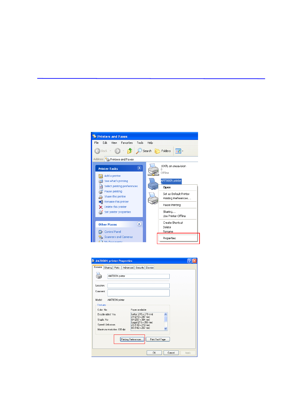 Accessing the printer driver properties | Avision AM7000N (MT-0904B) User Manual | Page 62 / 122