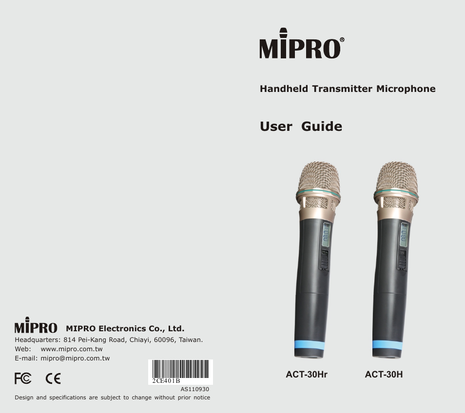 Avlex ACT-30Hr Handheld Transmitter Microphone User Manual | 7 pages