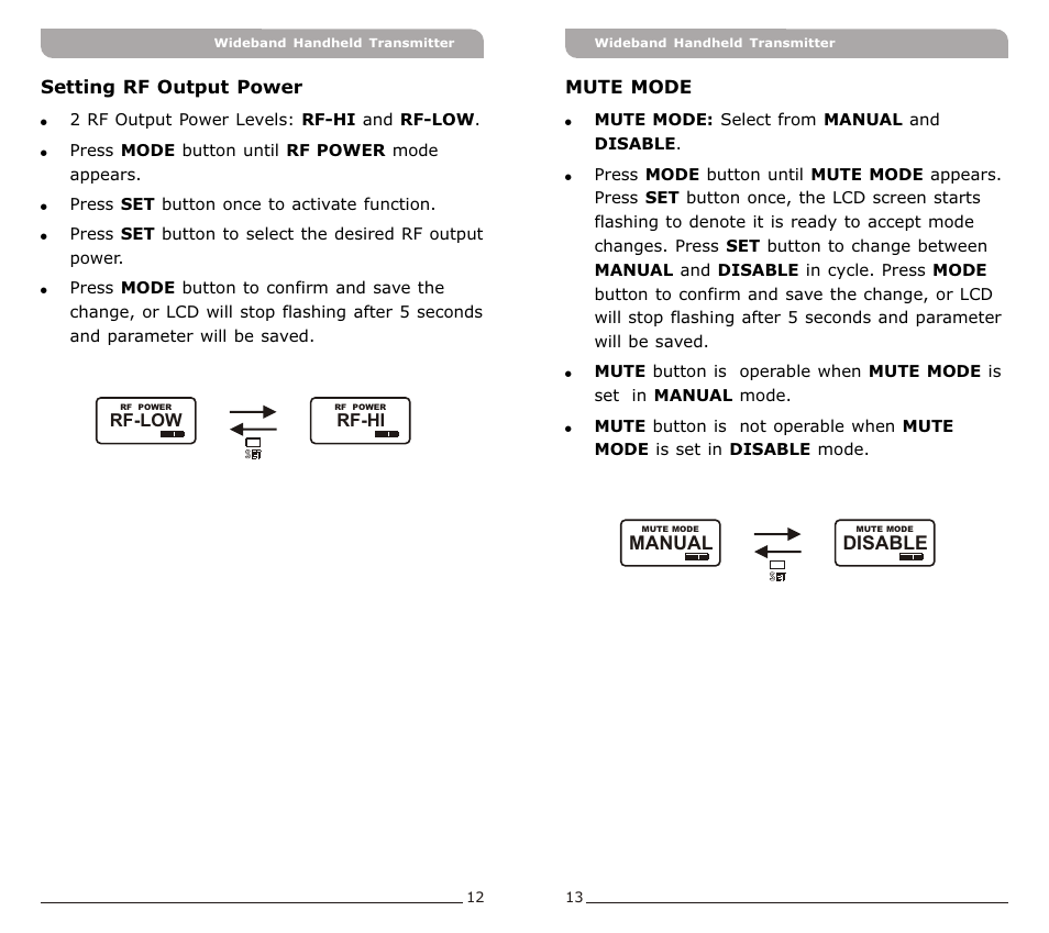 頁面 8, Disable, Manual | Avlex ACT-71Ha Ultra-Wideband UHF User Manual | Page 8 / 11
