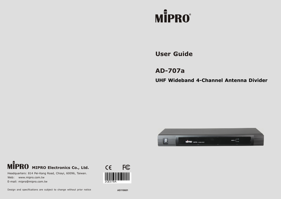 Avlex AD-707a Wideband 4-Channel Antenna Divider User Manual | 5 pages