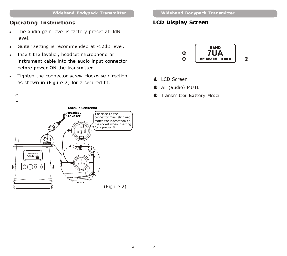 頁面 5, Lcd display screen, Operating instructions | Avlex ACT-71Ta Miniature Ultra-Wideband User Manual | Page 5 / 13