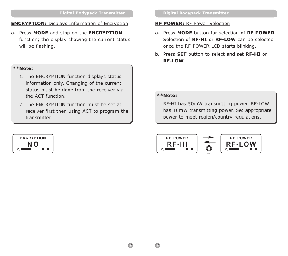 頁面 10, Rf-hi, Rf-low | Avlex ACT-80T Wideband Digital Bodypack Transmitter User Manual | Page 10 / 17