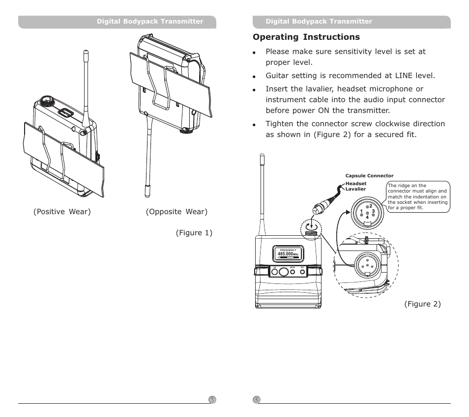 頁面 5, Operating instructions | Avlex ACT-80T Wideband Digital Bodypack Transmitter User Manual | Page 5 / 17