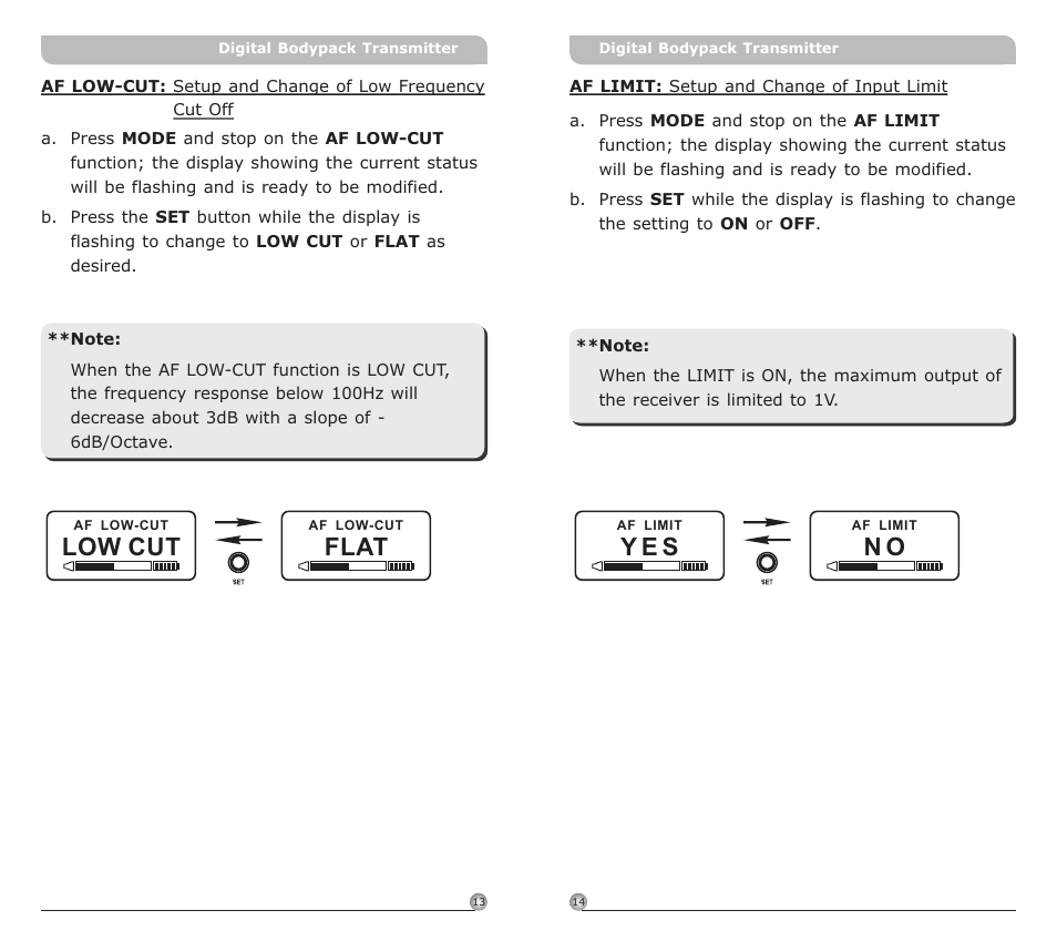 頁面 9, Low cut, Flat | Avlex ACT-80T Wideband Digital Bodypack Transmitter User Manual | Page 9 / 17