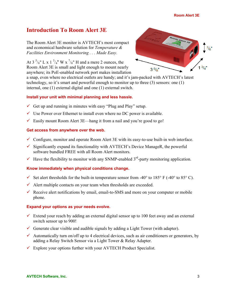 Introduction to room alert 3e | AVTECH Room Alert 3E Monitor (RA3E-ES0-BAS) User Manual | Page 7 / 48