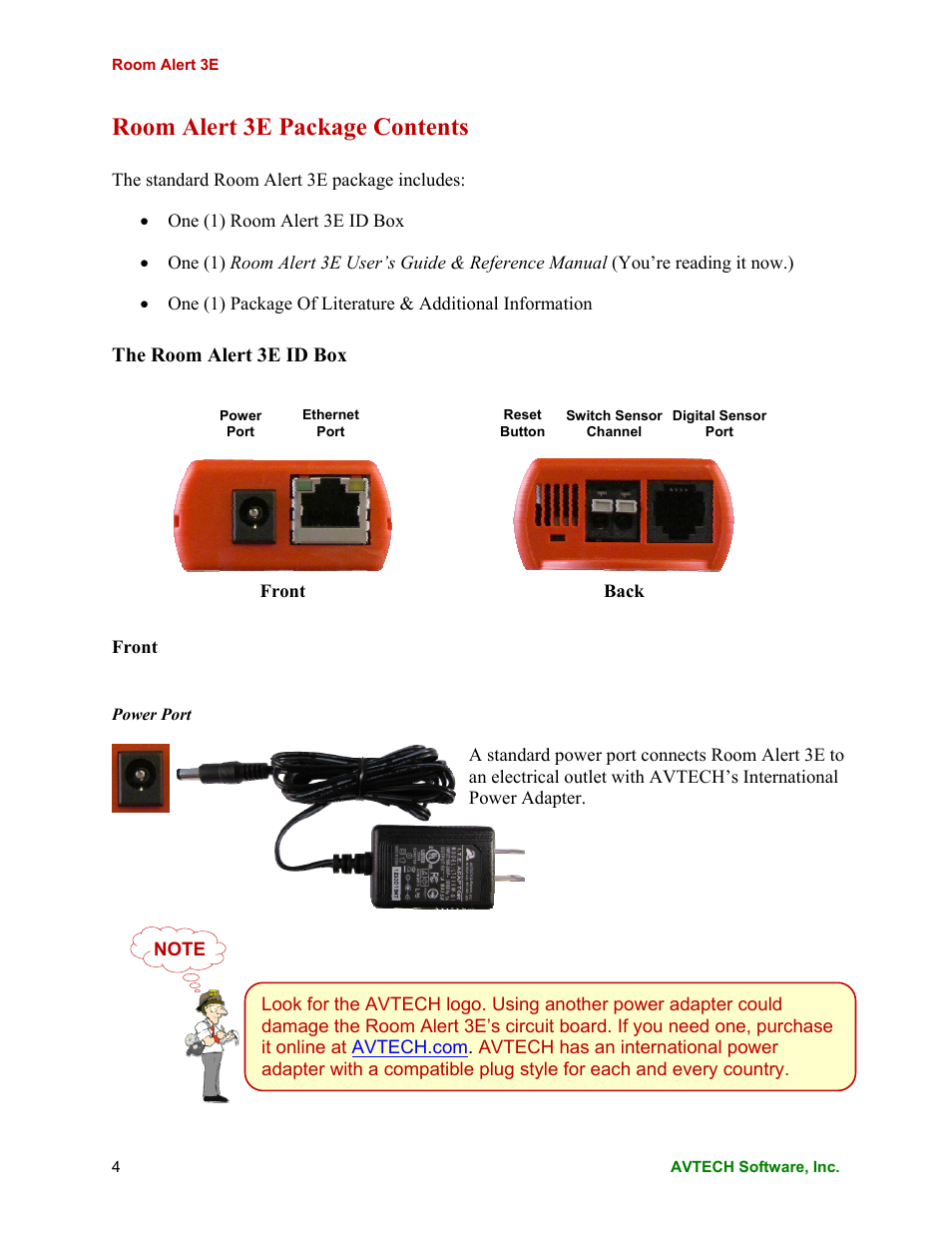 Room alert 3e package contents | AVTECH Room Alert 3E Monitor (RA3E-ES0-BAS) User Manual | Page 8 / 48