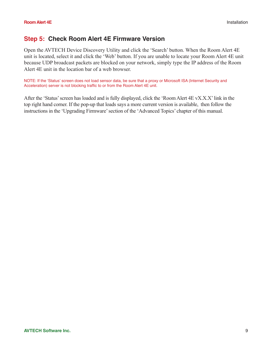 Step 5: check room alert 4e firmware version | AVTECH Room Alert 4ER Monitor (RA4E-ES1-RAS) User Manual | Page 13 / 32