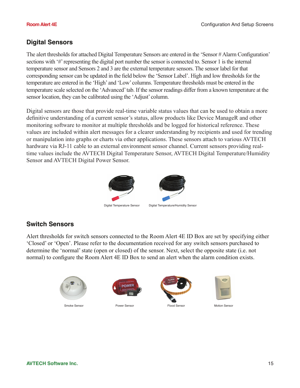 Digital sensors, Switch sensors | AVTECH Room Alert 4ER Monitor (RA4E-ES1-RAS) User Manual | Page 19 / 32
