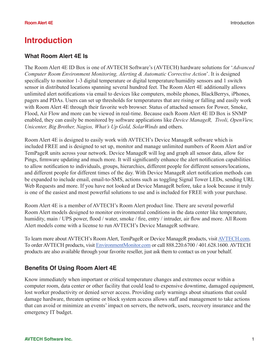 Introduction | AVTECH Room Alert 4ER Monitor (RA4E-ES1-RAS) User Manual | Page 5 / 32