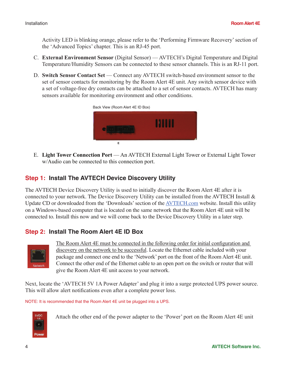 Step 2: install the room alert 4e id box | AVTECH Room Alert 4ER Monitor (RA4E-ES1-RAS) User Manual | Page 8 / 32
