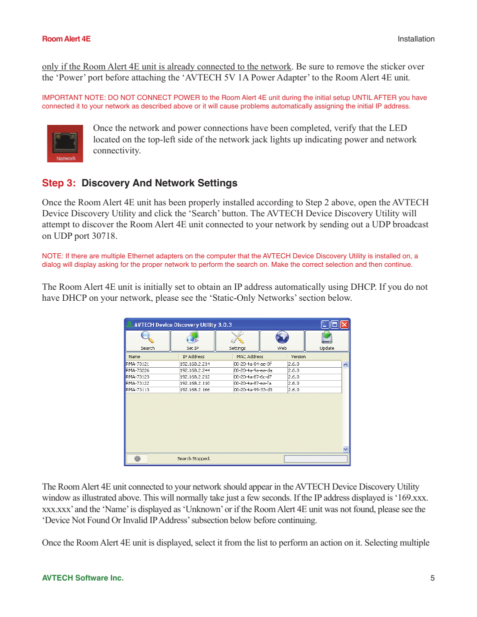 Step 3: discovery and network settings | AVTECH Room Alert 4ER Monitor (RA4E-ES1-RAS) User Manual | Page 9 / 32