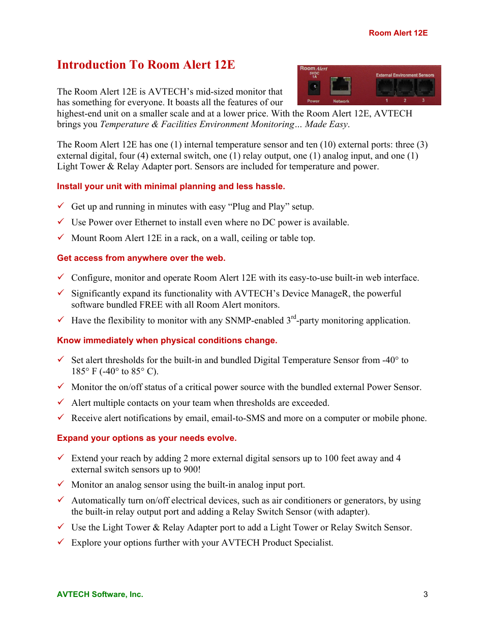 Introduction to room alert 12e | AVTECH Room Alert 12ER Monitor (RA12E-TH1-RAS) User Manual | Page 7 / 56