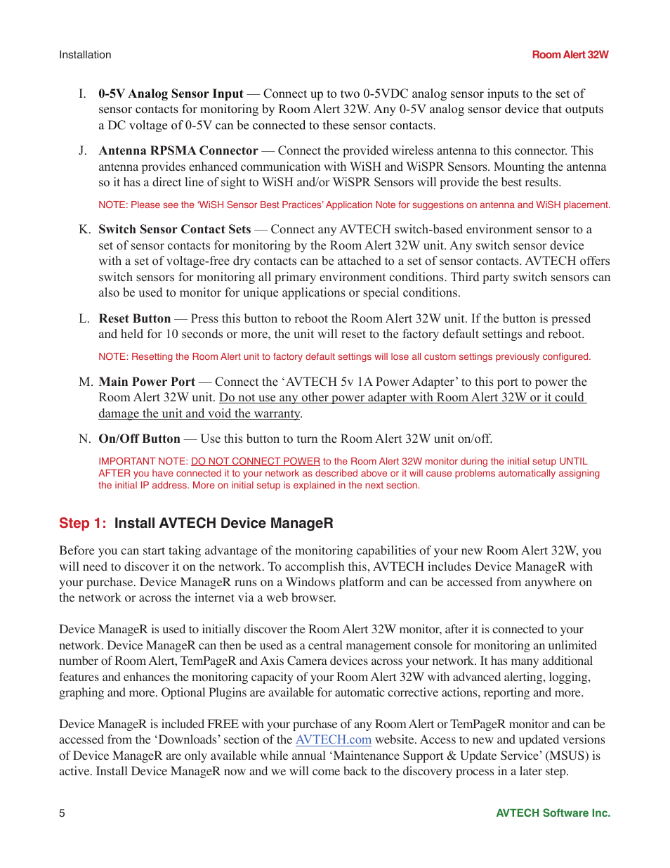 Step 1: install avtech device manager | AVTECH Room Alert 32W Monitor (RA32W-WS1-RAS) User Manual | Page 10 / 40