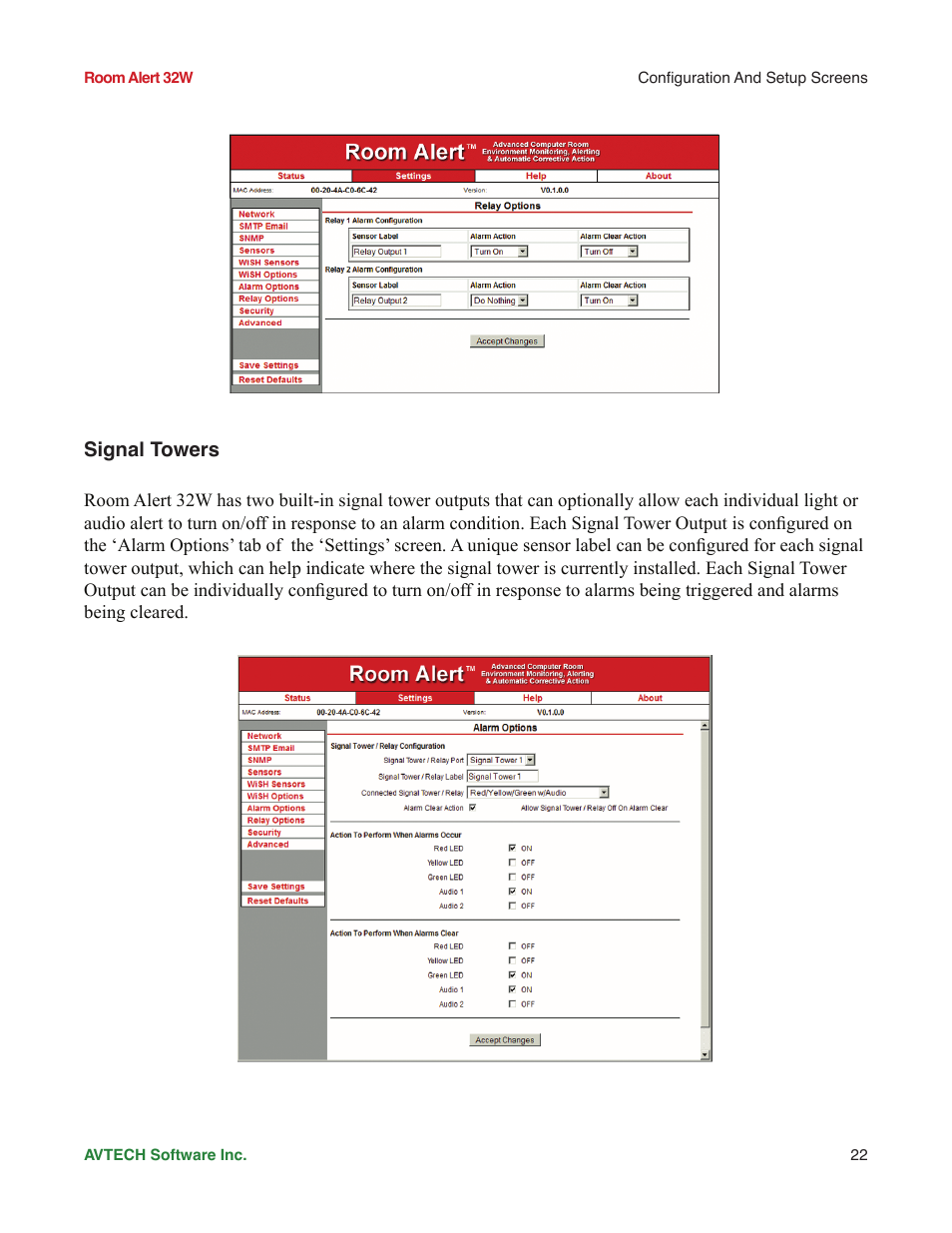 Signal towers | AVTECH Room Alert 32W Monitor (RA32W-WS1-RAS) User Manual | Page 27 / 40