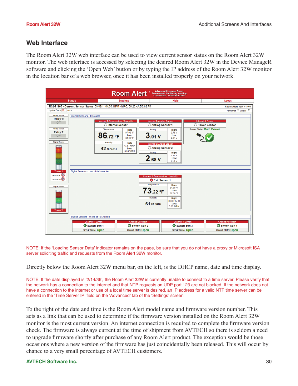 Web interface | AVTECH Room Alert 32W Monitor (RA32W-WS1-RAS) User Manual | Page 35 / 40