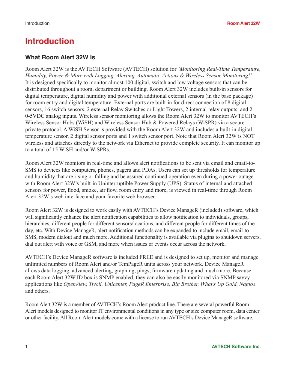 Introduction, What room alert 32w is | AVTECH Room Alert 32W Monitor (RA32W-WS1-RAS) User Manual | Page 6 / 40