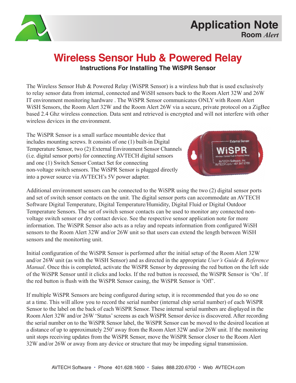AVTECH Wireless Sensor Hub & Powered Relay (RAW-WSPR-HUB) User Manual | 2 pages