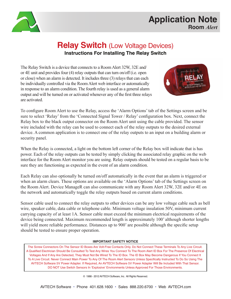 AVTECH Relay Switch Sensor (RMA-RELAY-SEN) User Manual | 1 page