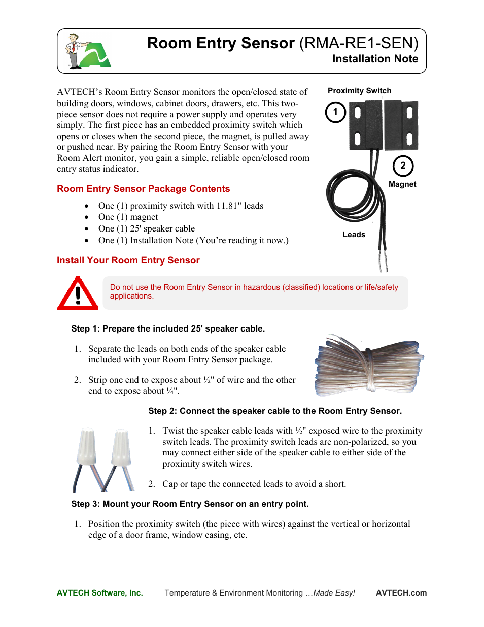 AVTECH Room Entry Sensor (RMA-RE1-SEN) User Manual | 3 pages