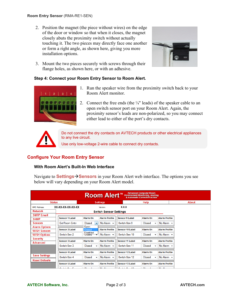 AVTECH Room Entry Sensor (RMA-RE1-SEN) User Manual | Page 2 / 3