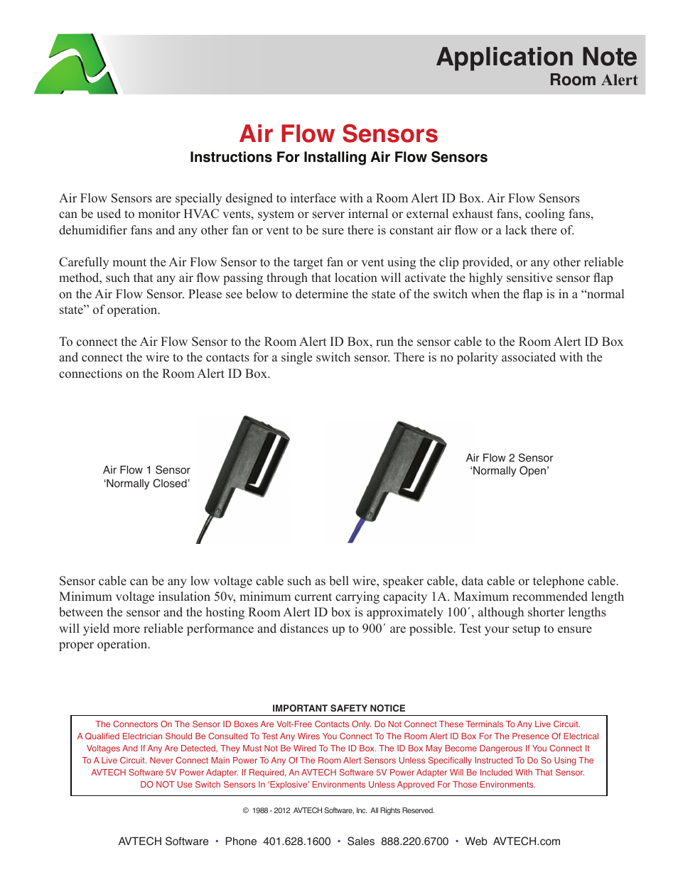 AVTECH Air Flow 1 Sensor (RMA-AF1-SEN) User Manual | 1 page