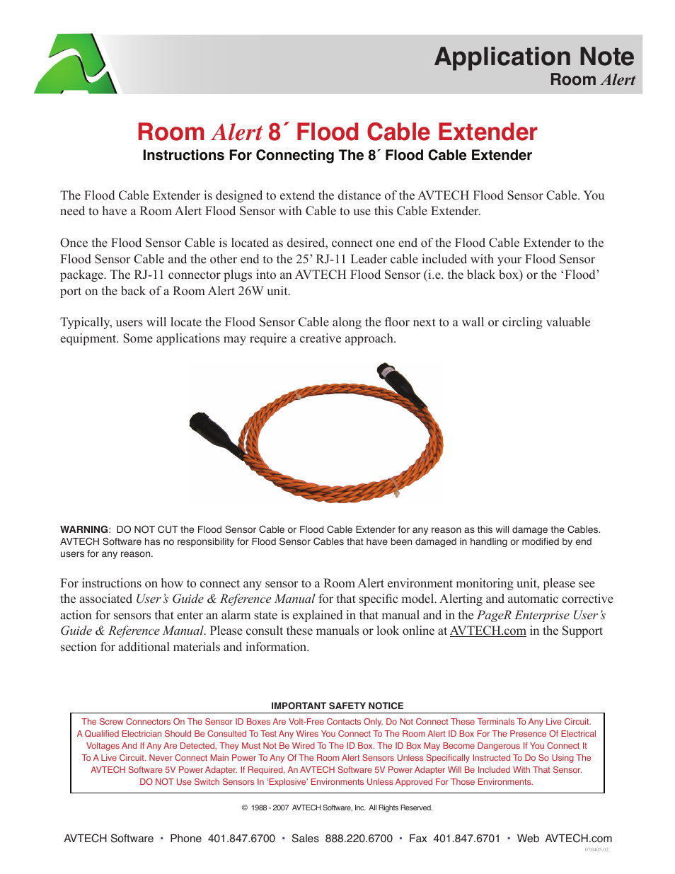 AVTECH 8 Flood Cable Extension (RMA-008CE-SEN) User Manual | 1 page