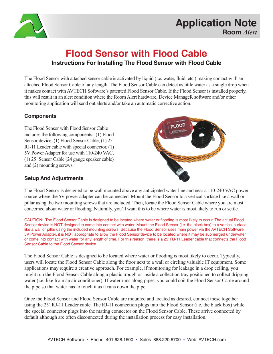 AVTECH Flood Sensor w_8 Cable (RMA-F008-SEN) User Manual | 2 pages