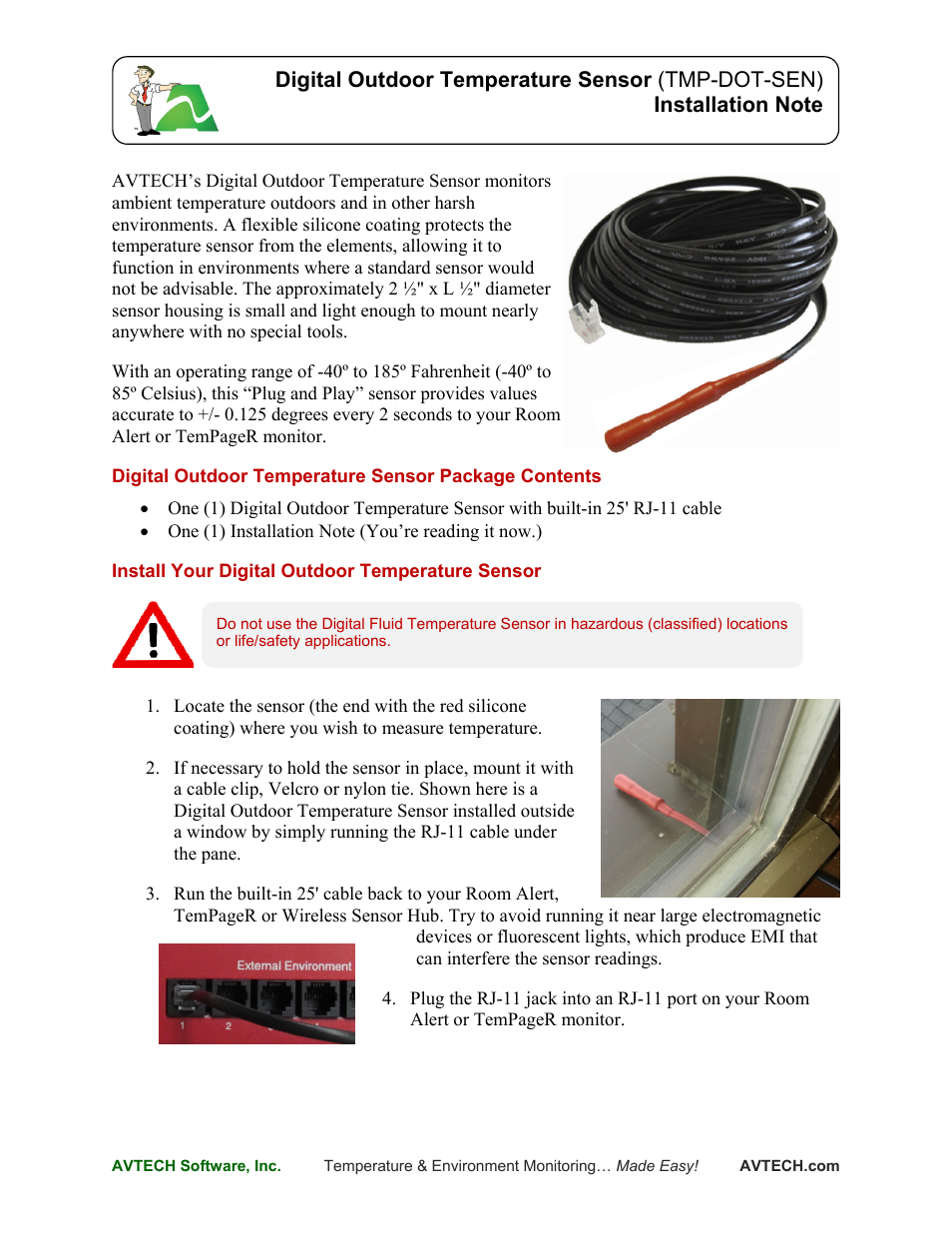 AVTECH Digital Outdoor Temperature Sensor (TMP-DOT-SEN) User Manual | 3 pages