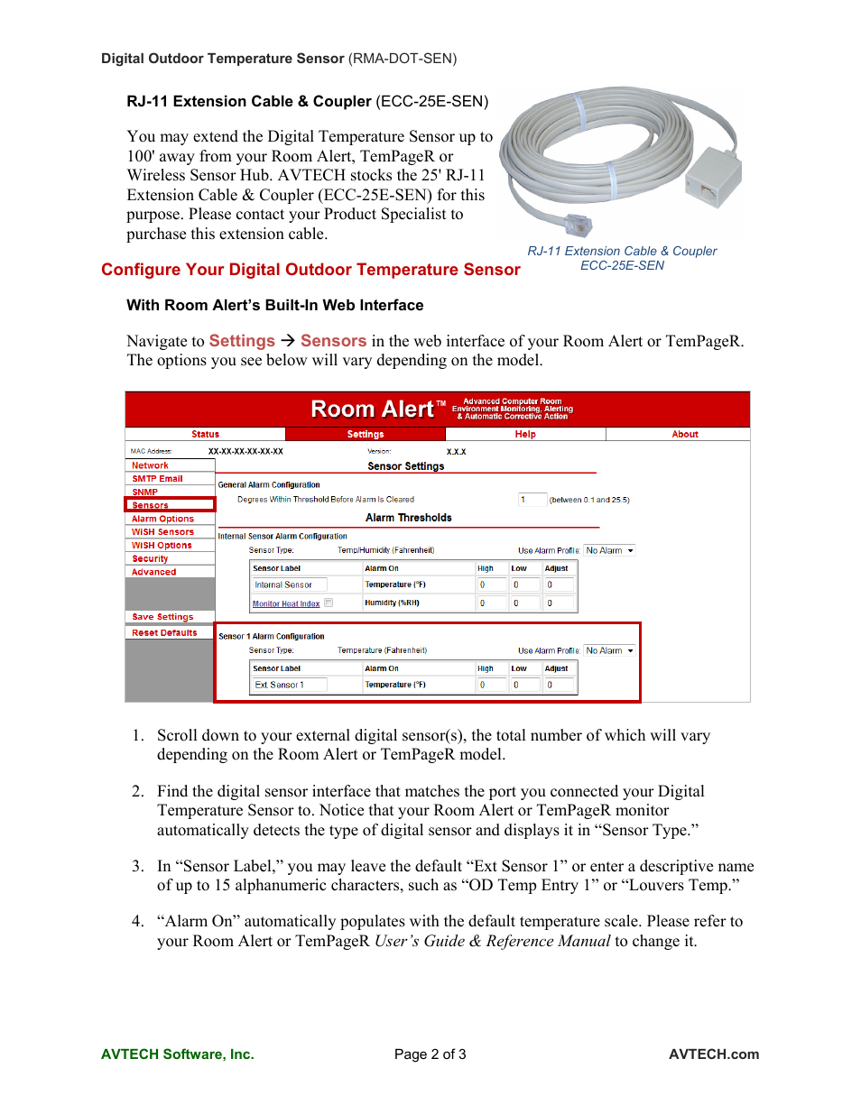 AVTECH Digital Outdoor Temperature Sensor (TMP-DOT-SEN) User Manual | Page 2 / 3