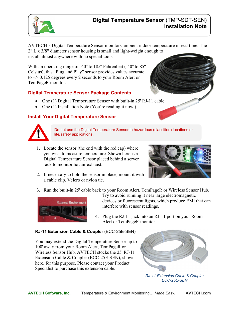 AVTECH Digital Temperature Sensor (TMP-SDT-SEN) User Manual | 3 pages
