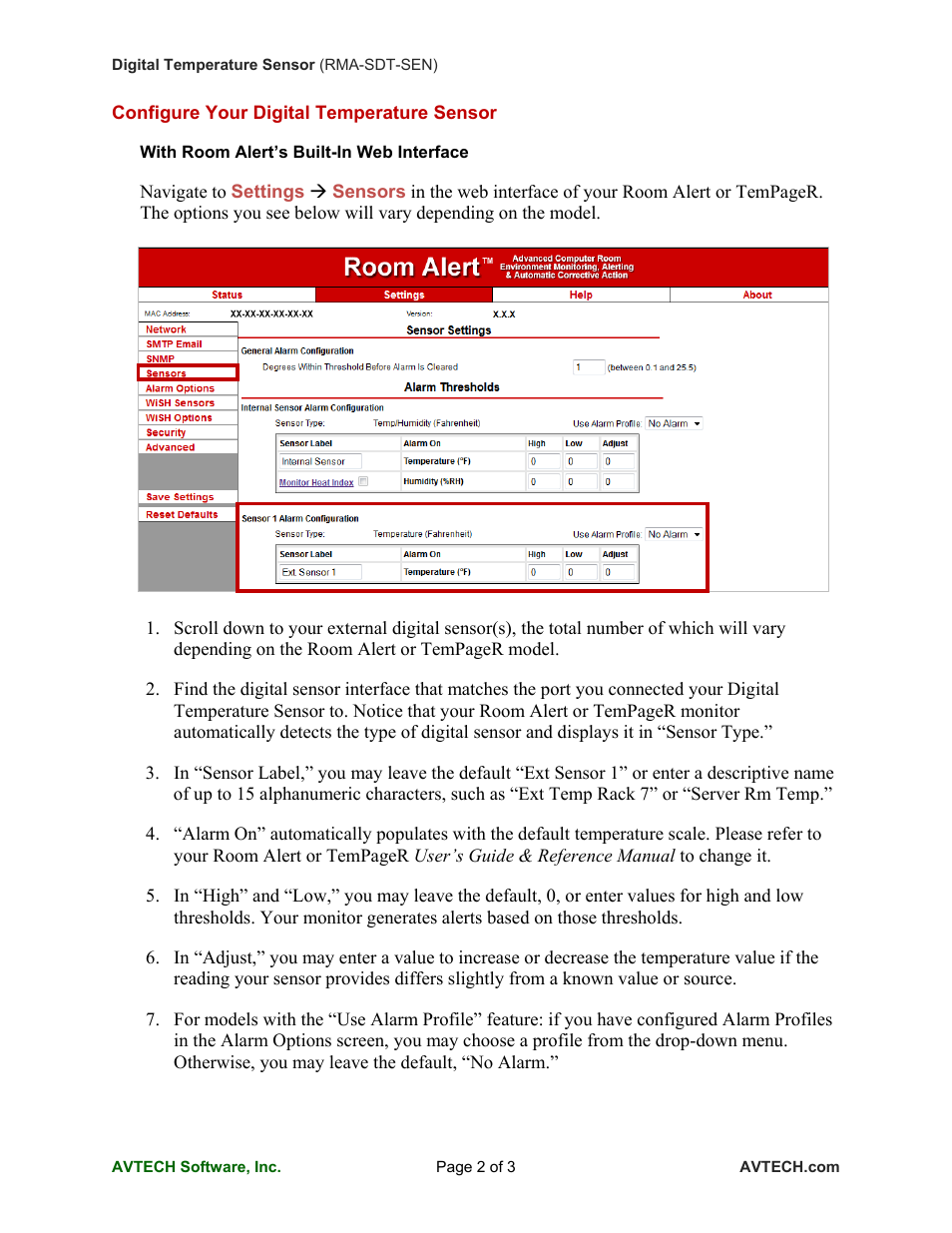 AVTECH Digital Temperature Sensor (TMP-SDT-SEN) User Manual | Page 2 / 3