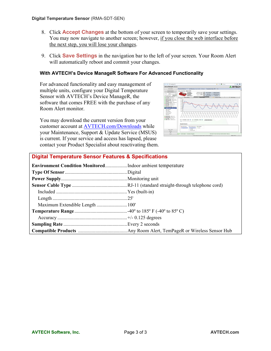 AVTECH Digital Temperature Sensor (TMP-SDT-SEN) User Manual | Page 3 / 3