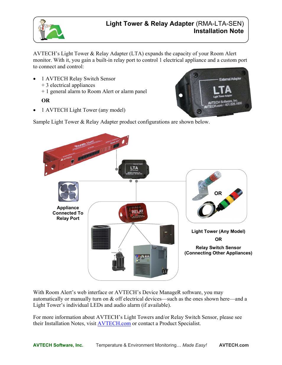 AVTECH Light Tower & Relay Adapter (LT-32-ADP) User Manual | 5 pages